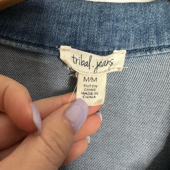 Tribal Jean's Women's Lightweight Skirted Sleeve + Base Detail Denim Jacket SZ M - Picture 2 of 6